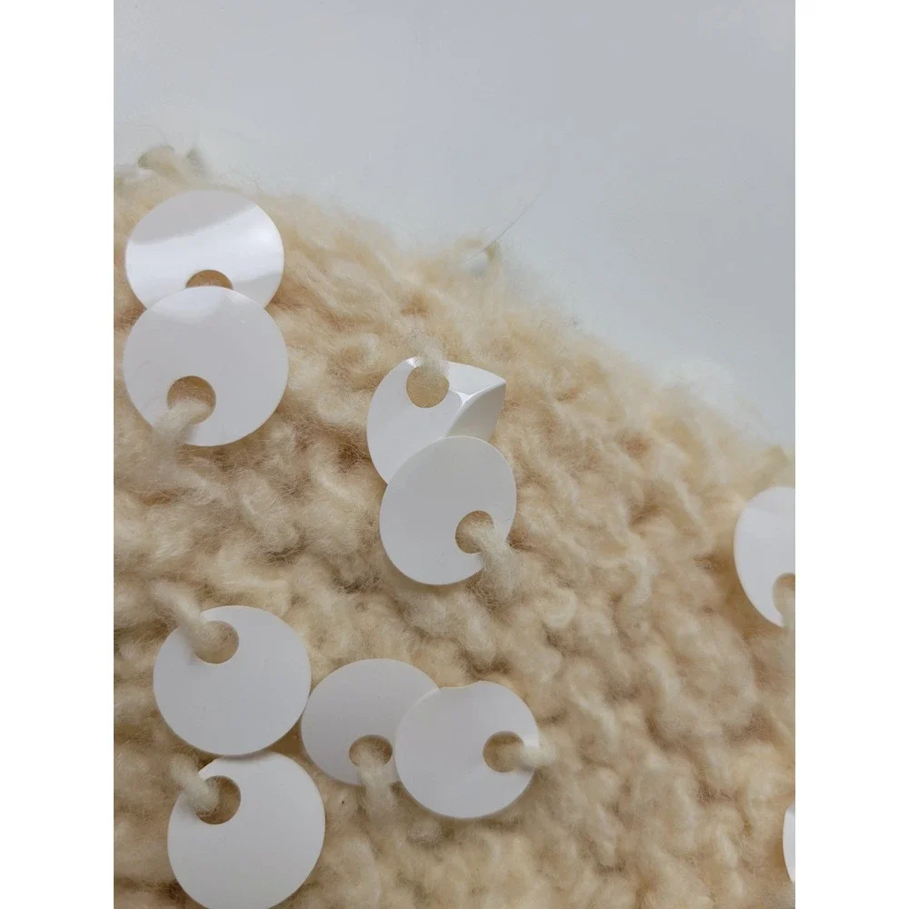 Vintage 1960s Hand Crocheted Virgin Wool Beret‎ White Sequin Cream Made in Japan - Picture 6 of 8
